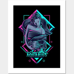 Zodiac AQUARIUS NEON Series Posters and Art